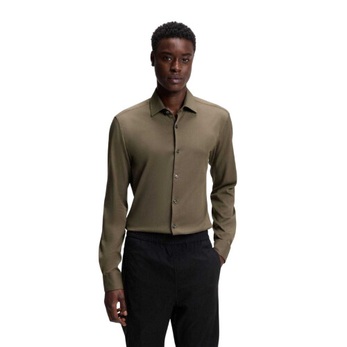 Hugo Boss (17in, Grey) Hugo Boss Mens Solid Slim Long-Sleeved Shirt 1