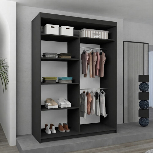 MN Furniture (120cm, Black) Eclipse Double Mirror Sliding Door Wardrobe 1