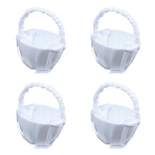 4X White Satin Beaded Wedding Flower Girl Basket Bowknot Decor
