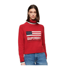 (8 UK, Red) Superdry Womens/Ladies US Flag Turtle Neck Relaxed Fit Sweater Top