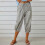 Women's Pants High Waist Drawstring  Bottom with Button-Blue M 10