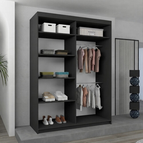MN Furniture Bedroom Sliding Doors Mirrored Wardrobes Black 180cm 2