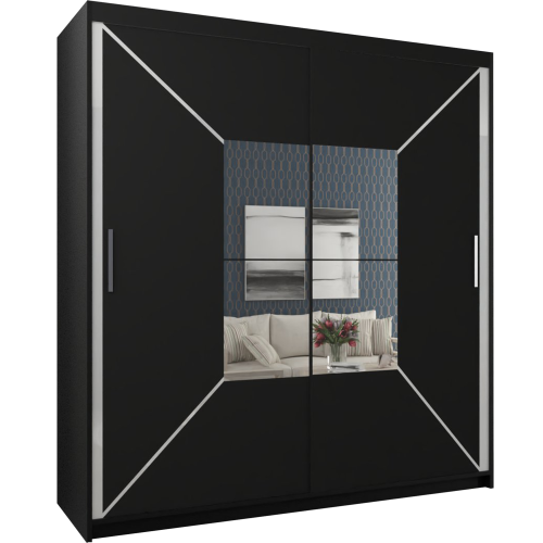 MN Furniture Bedroom Sliding Doors Mirrored Wardrobes Black 180cm 1