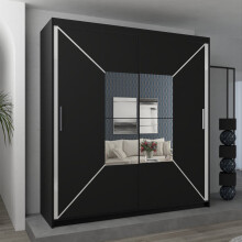 Bedroom Sliding Doors Mirrored Wardrobes Black 180cm
