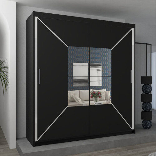 MN Furniture Bedroom Sliding Doors Mirrored Wardrobes Black 180cm