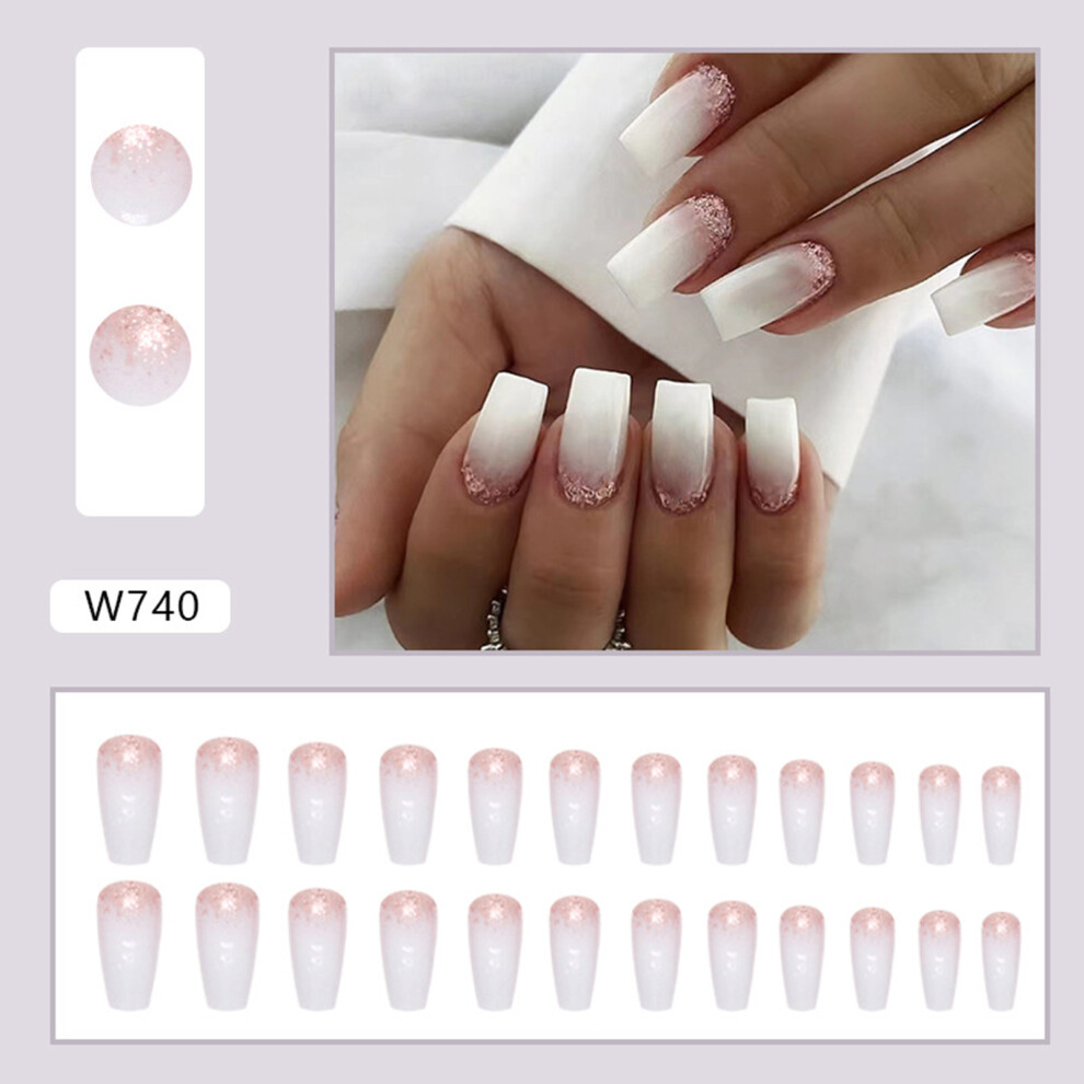 Roc-Electron (Jelly Glue Model) Glitter White Gradient Fake Nails - Durable & Comfort
