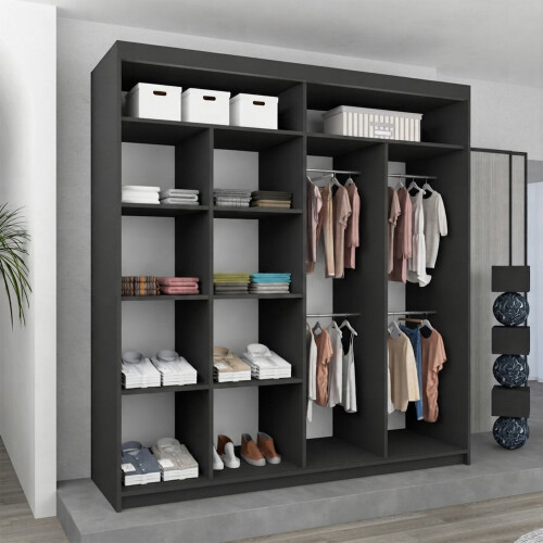 MN Furniture (203cm, Black) Eclipse Double Mirror Sliding Door Wardrobe 2