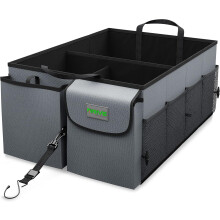 Drive Auto Products Car Boot Organiser (Gray) - Storage with Tie Down Straps, Best for Tidy Auto Organization