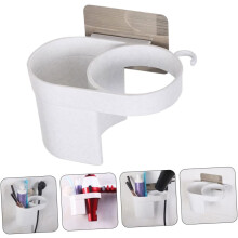 Soporte de pared para secador de pelo y organizador de baño autoadhesivo blanco.