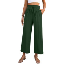 Pantalon large court pour femme, fluide et-Vert armée XL