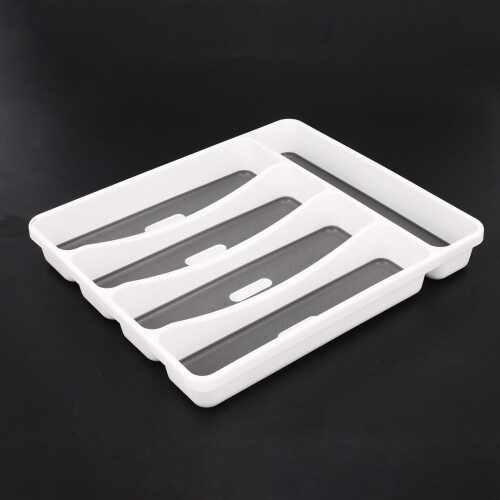2X Large Gray Silverware Tray Fork Collection Container 5 Compartments Soft-Grip Plastic Storage Box for Tableware