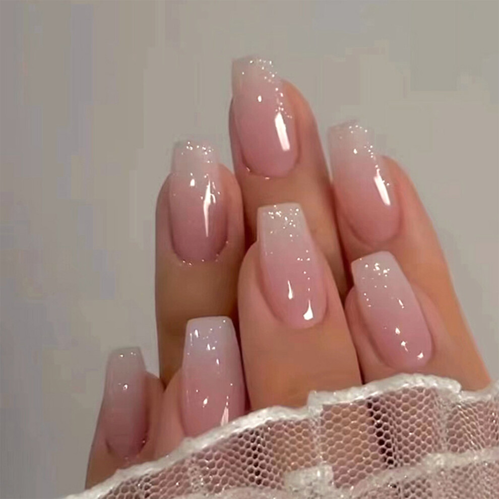 Roc-Electron Pink Gradient False Nails 24Pcs For Women