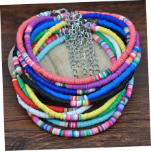 Tobillera de arcilla colorida, cadena para el pie estilo bohemio, tobillera de arcilla polimérica suave hecha por uno mismo.