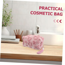 Neceser de maquillaje con forma de corazón, de felpa, gran capacidad, organizador de cosméticos para mujer, estuche portátil con cremallera.