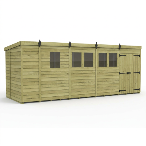 17 x 5 Pent Shed Tanalised (Double Door, With Windows) 1