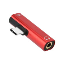 Dubbele Type C naar 3,5 mm muziekadapter met oplaadpoort-Rood