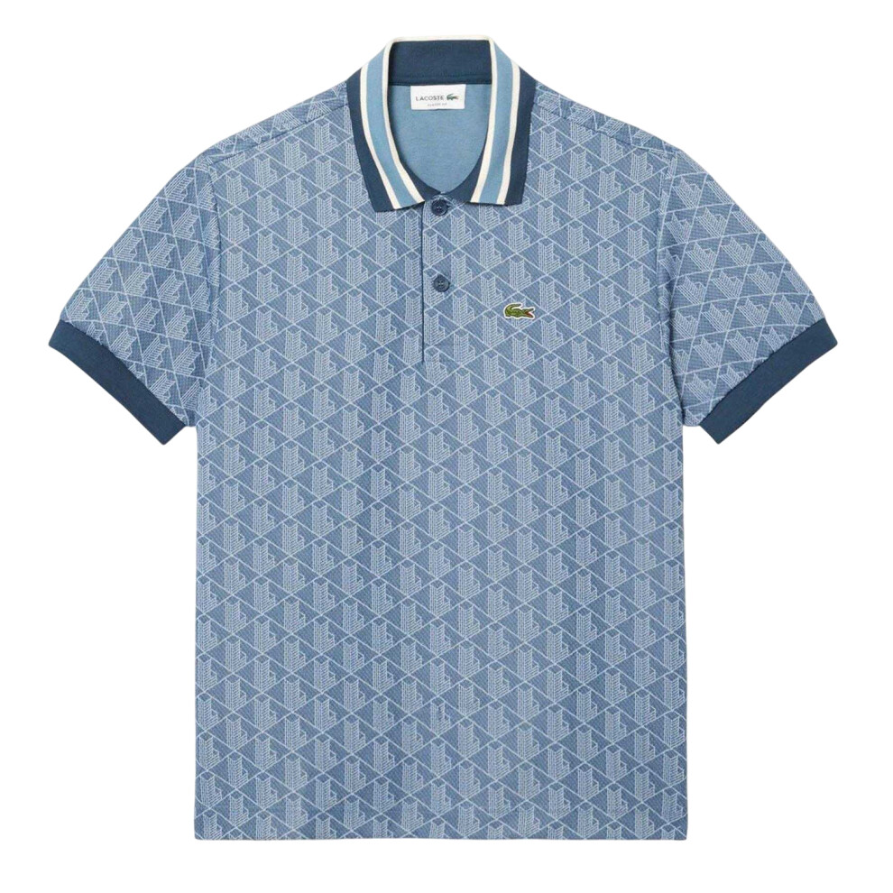Lacoste (M, Blue) Mens Monogram Jacquard Polo Shirt