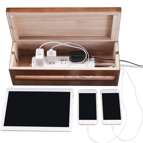 2X Kabel Management Box Holz Kabel Organizer Box (Kaffee Farbe) 2