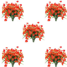 20 Bunches Artificial Fake Flowers Faux Anthurium Plants Plastic Shrubs Bushes Greenery Indoor Outside Hanging Planter