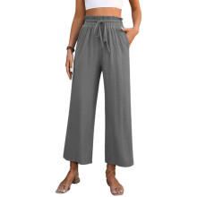 Women's wide-leg cropped wide-leg pants, flowy and-Dark Grey M