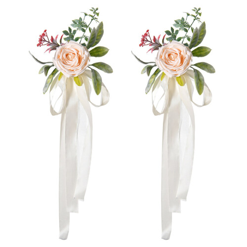 2pcs Wedding Chair Sash Back Decoration With-Champagne