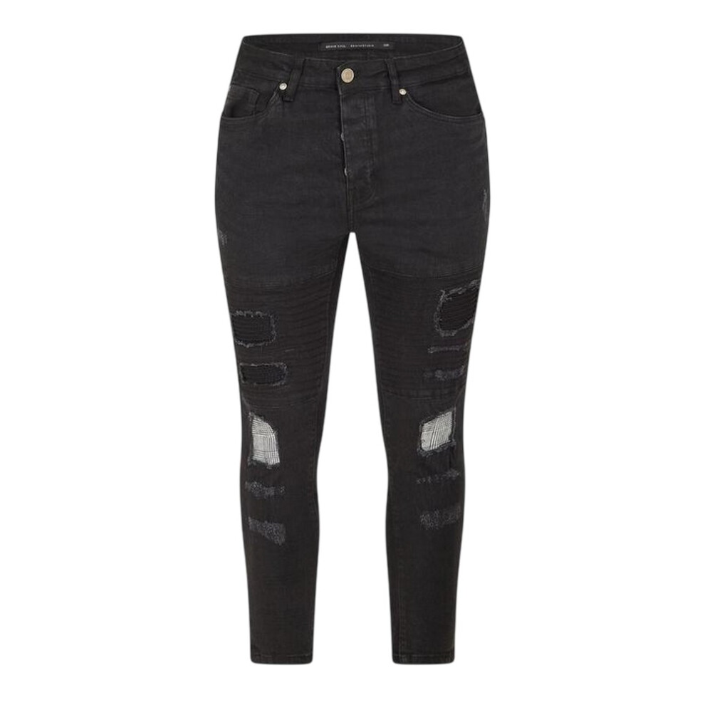 Brave Soul (28L, Charcoal) Mens Washed Biker Skinny Jeans