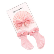 Newborn Cotton Blend Hat & Socks Set Attach Fit Bonnet-lace bow