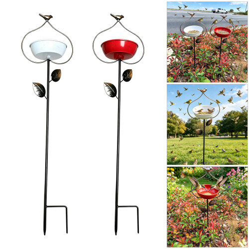 Antique Birdbath for Patios Yard Lawn Iron Construction-Red 2
