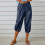 Women's Pants High Waist Drawstring  Bottom with Button-Black S 9