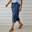 Women's Pants High Waist Drawstring  Bottom with Button-Black S 7