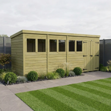18 x 4 Pent Shed Tanalised (Double Door, With Windows)