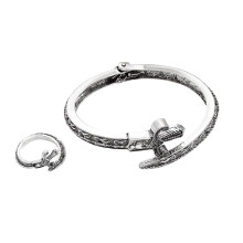 Fashionable Serpentine Open Cuff Bracelet and Rings Set-silver