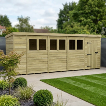 18 x 4 Pent Shed Tanalised (Single Door, With Windows)
