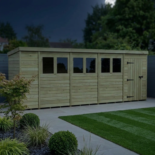 18 x 4 Pent Shed Tanalised (Single Door, With Windows) 2