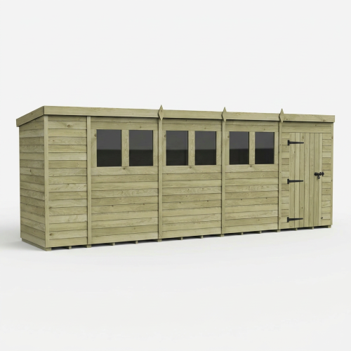18 x 4 Pent Shed Tanalised (Single Door, With Windows) 1