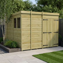 9 x 10 Pent Shed Tanalised (Double Door, With Windows)