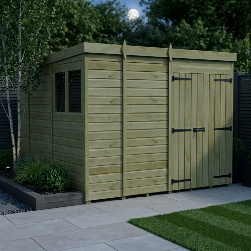 9 x 10 Pent Shed Tanalised (Double Door, With Windows) 2