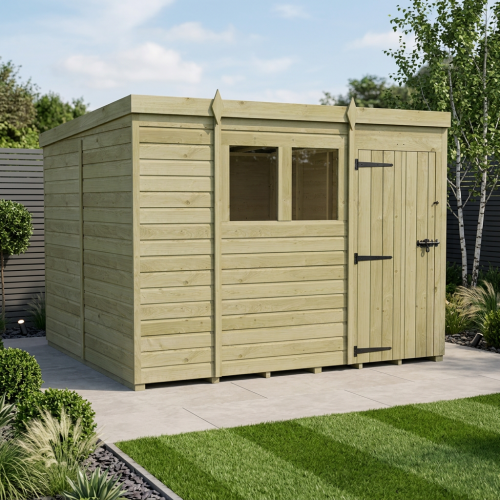 9 x 10 Pent Shed Tanalised (Single Door, With Windows)