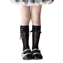 Pair Girls Lace Bows Stack Socks Tie Up Leg Warmer for-Black