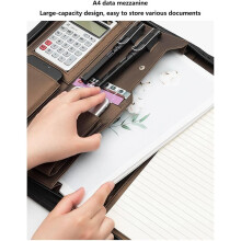 Multifunctional A4/A5 PU Leather Portfolio for Document Organizer Zippered Bag with Calculator Pens