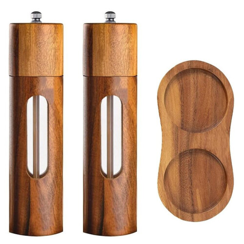 1 Conjunto de Moedor de Sal e Pimenta Manual de Madeira de 20 cm (8 Polegadas), com Ajuste de Moagem e Recarregável, Ideal para Cozinha