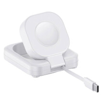 Portable Magnetic Charging Dock for IWatch,Foldable Wireless Charger Stand with Retractable Cable for Watch White
