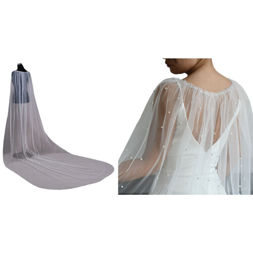 Eleganter Perlen-Perlen-Schal, Braut-Schulterwickel für-Creme 1