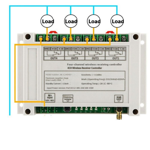 300M AC100V-400V 4CH Wireless Remote Control 30A Garage Doors  Transmitter LED Light  Relay+Receiver 433Mhz 1