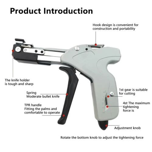 Professional Tie Kit Adjustable Zip Tightening Force Stainless Steel Automatic Cable Tie Cutting Tool 1