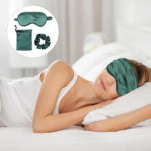 Conjunto de antifaz de seda para dormir y coleteros para el cabello con bolsa con cordón.