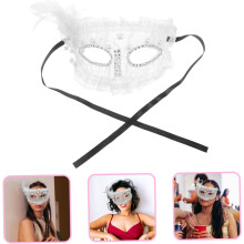 Elegante máscara de media cara con plumas y encaje, accesorio para fiestas de carnaval para mujeres.