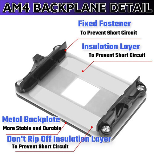 AM4 Backplate with AM4 Bracket,AM4 Backplane Mounting Hole Distance CPU Heatsink Bracket Motherboard 2