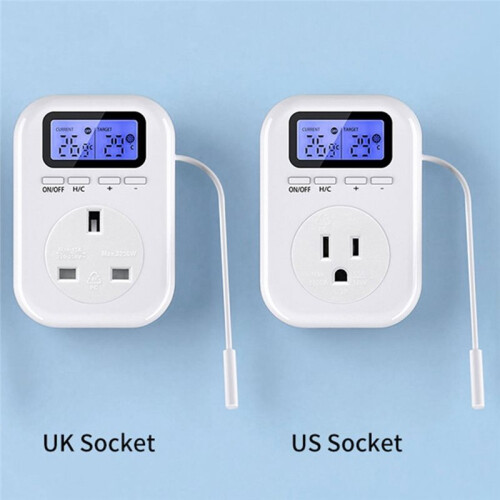 Plug Thermostat Temperature Controller with LCD Display Heating/ Cooling Mode C/ Switchable Plug &  UK Plug 1
