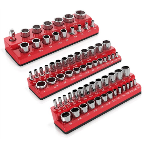 3PCS Magnetic Socket Holder 1/4" 3/8" 1/2" Inch Drive Metric/ Socket Organizer Storage Installation Tool 1